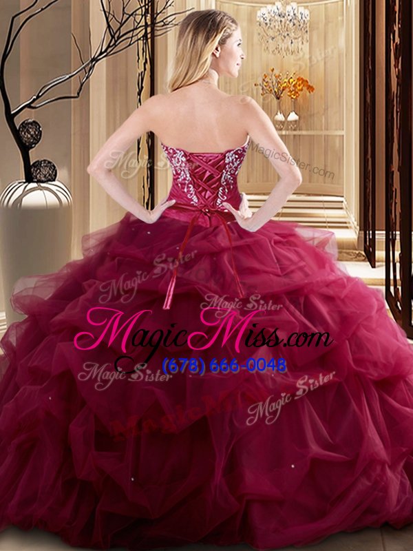 wholesale edgy fuchsia sleeveless floor length embroidery and pick ups lace up quinceanera gowns