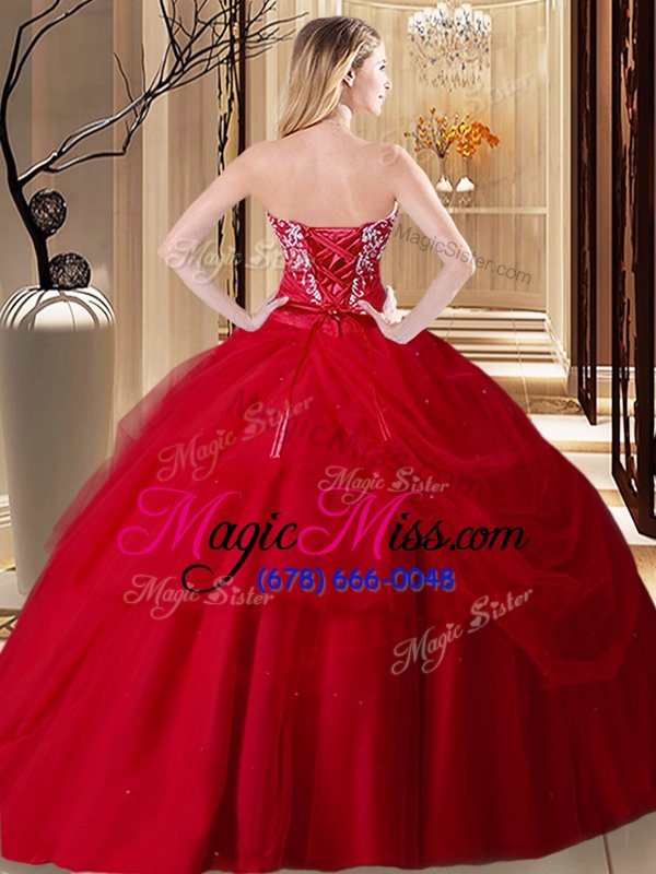 wholesale stunning red vestidos de quinceanera military ball and sweet 16 and quinceanera and for with embroidery sweetheart sleeveless lace up