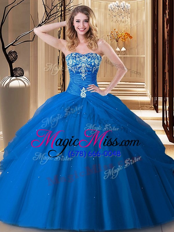 wholesale graceful royal blue sleeveless embroidery floor length sweet 16 dress
