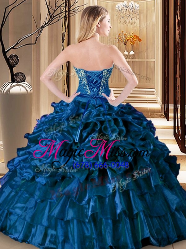 wholesale popular sweetheart sleeveless lace up ball gown prom dress teal organza