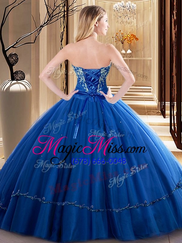 wholesale classical embroidery 15th birthday dress royal blue lace up sleeveless floor length