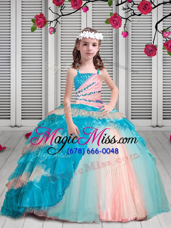 wholesale high end organza sleeveless floor length quinceanera dress and beading and ruching