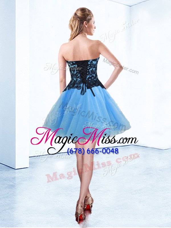 wholesale custom fit light blue organza lace up sweetheart sleeveless mini length prom evening gown appliques