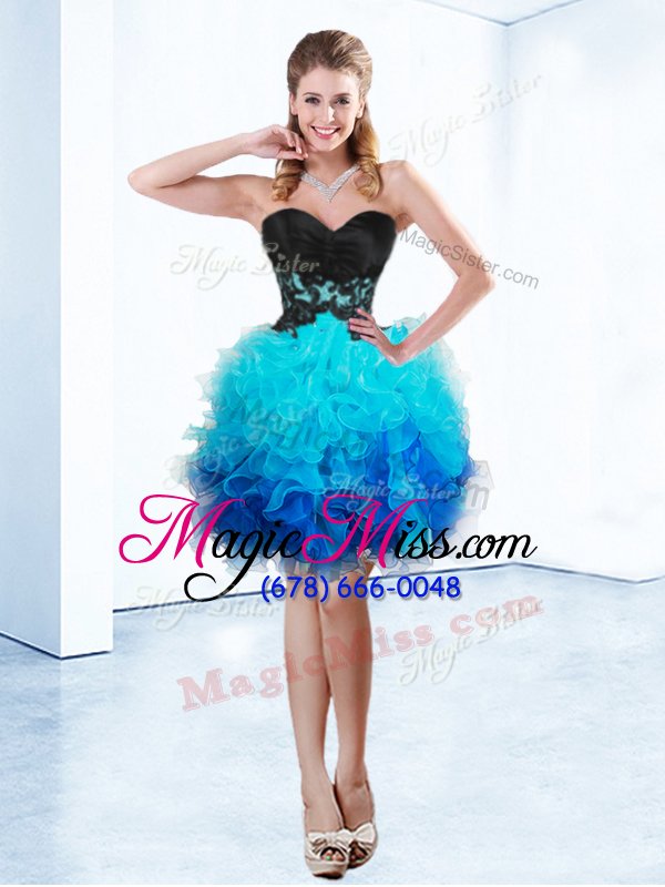 wholesale sexy blue sweetheart neckline ruffles dress for prom sleeveless lace up