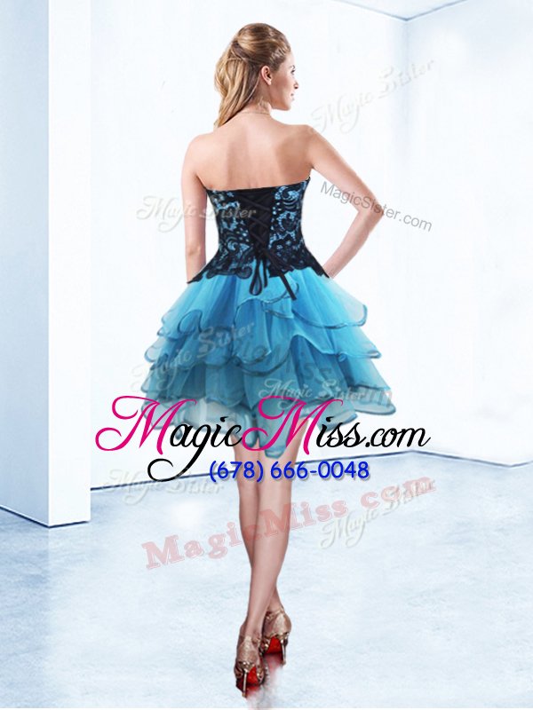 wholesale light blue ball gowns sweetheart sleeveless organza mini length lace up ruffled layers evening dress