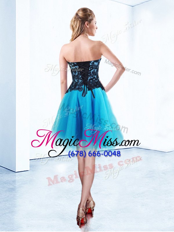 wholesale elegant baby blue lace up sweetheart appliques prom party dress organza sleeveless