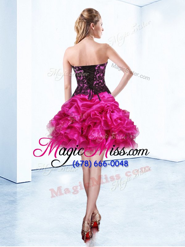 wholesale beauteous fuchsia ball gowns beading and ruffles and pick ups casual dresses lace up organza sleeveless mini length