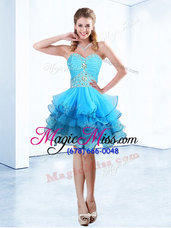 wholesale ruffled mini length ball gowns sleeveless blue hoco dress lace up