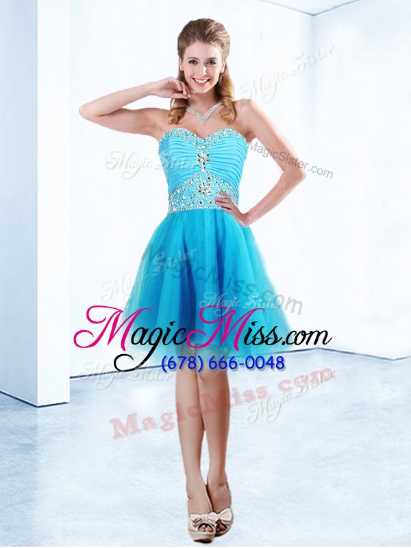 wholesale luxury sleeveless beading and ruching lace up teens party dress