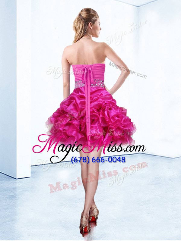 wholesale cute hot pink ball gowns beading and ruffles and pick ups juniors party dress lace up organza sleeveless mini length
