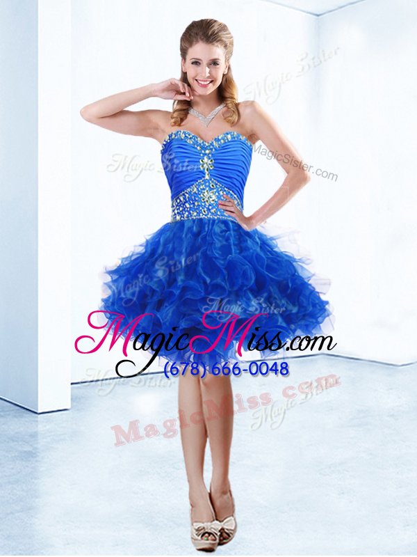 wholesale high quality royal blue sleeveless organza lace up prom dress for prom and party