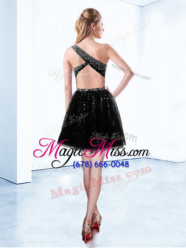 wholesale flare mini length black tulle sleeveless beading and sequins