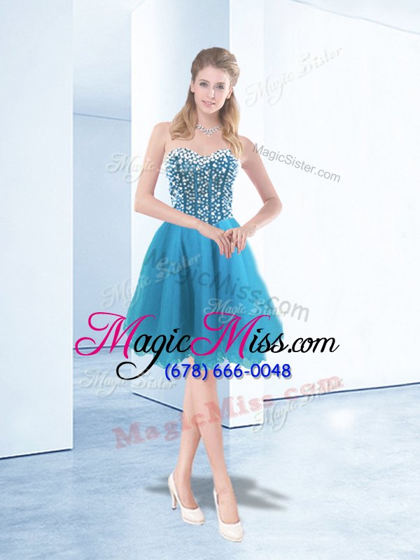wholesale eye-catching baby blue sleeveless organza lace up cocktail dresses for prom and party