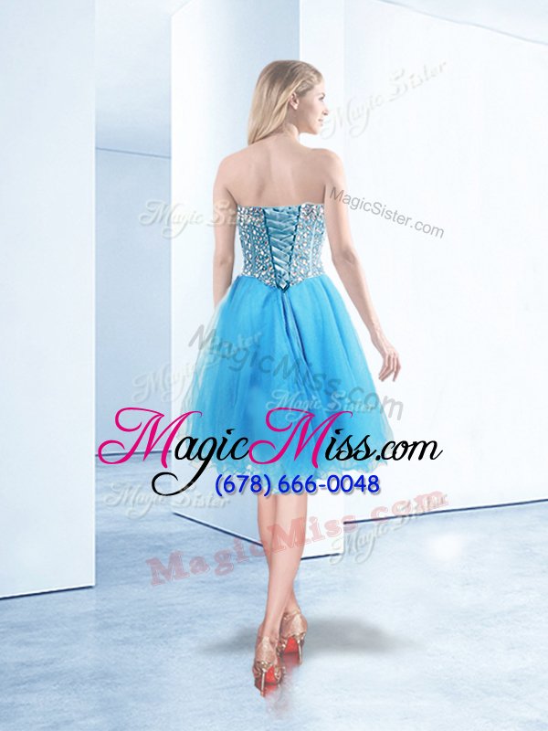 wholesale eye-catching baby blue sleeveless organza lace up cocktail dresses for prom and party