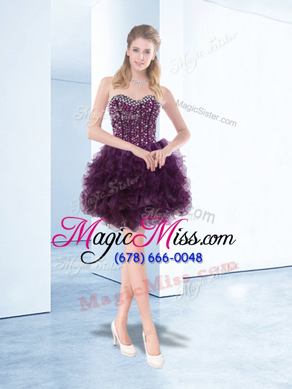 wholesale most popular dark purple hoco dress prom and party and for with beading and ruffles sweetheart sleeveless lace up