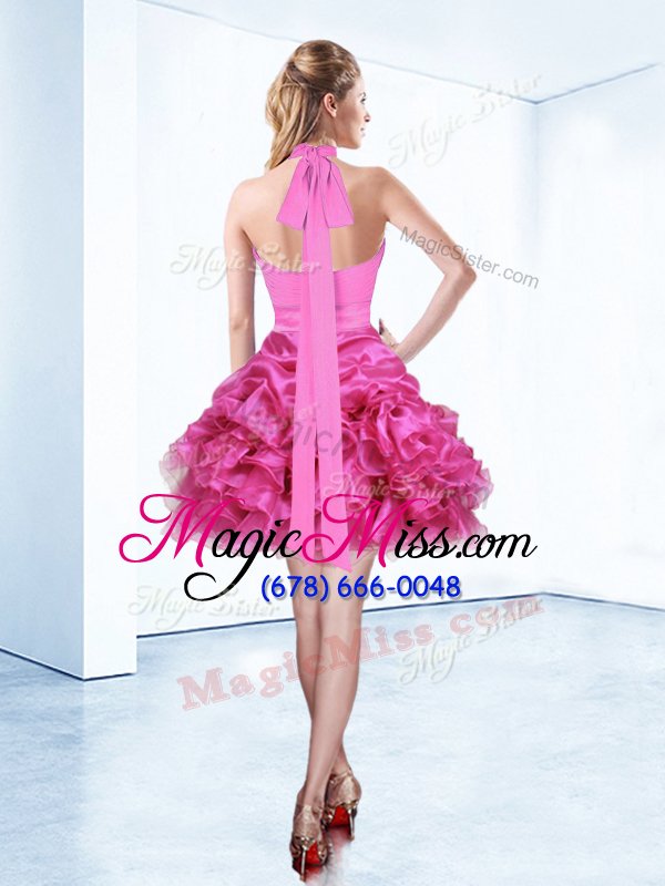 wholesale modern halter top hot pink sleeveless organza zipper homecoming dress for prom and party