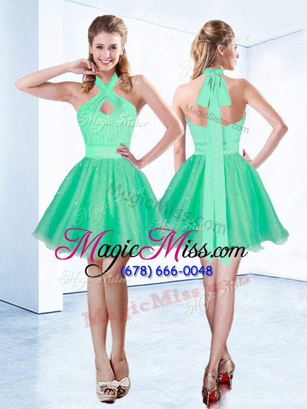 wholesale new arrival mini length apple green custom made halter top sleeveless zipper