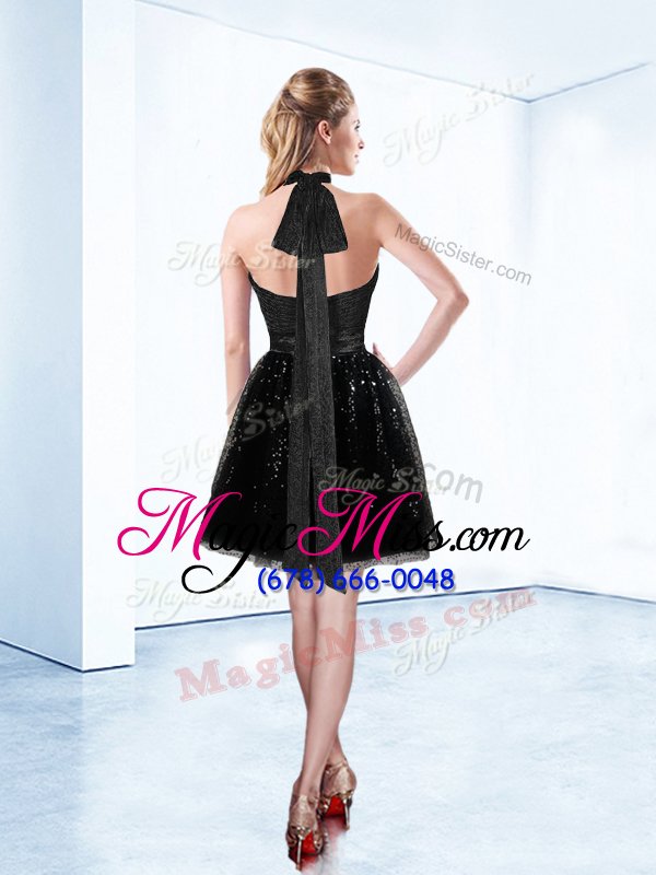 wholesale nice sequins halter top sleeveless zipper prom evening gown black tulle