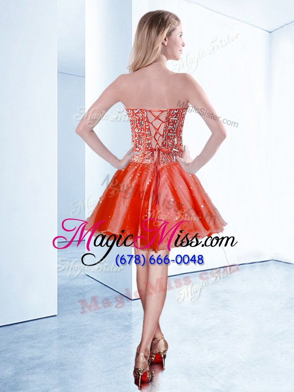 wholesale chic v-neck sleeveless prom party dress mini length beading watermelon red organza