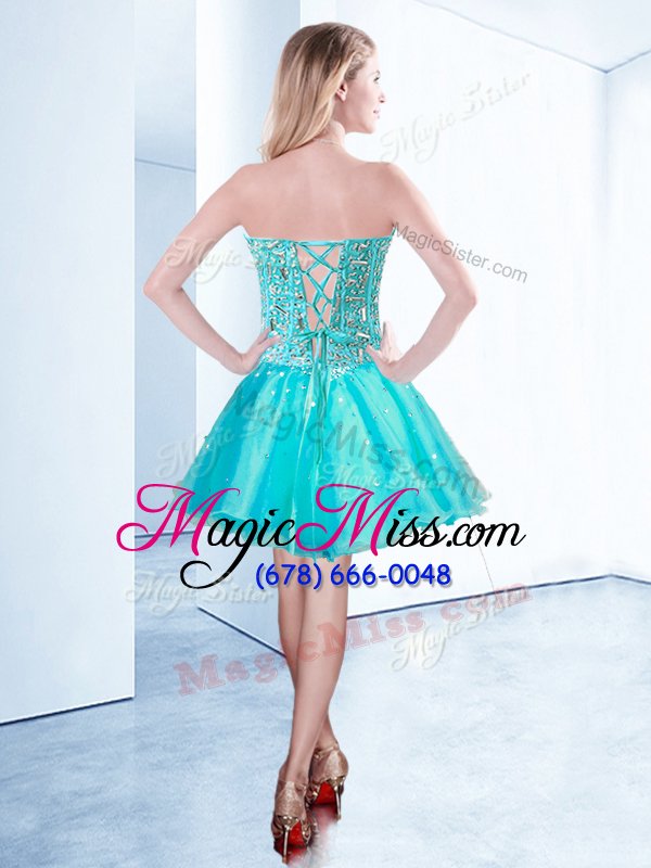 wholesale enchanting v-neck sleeveless junior homecoming dress mini length beading aqua blue organza