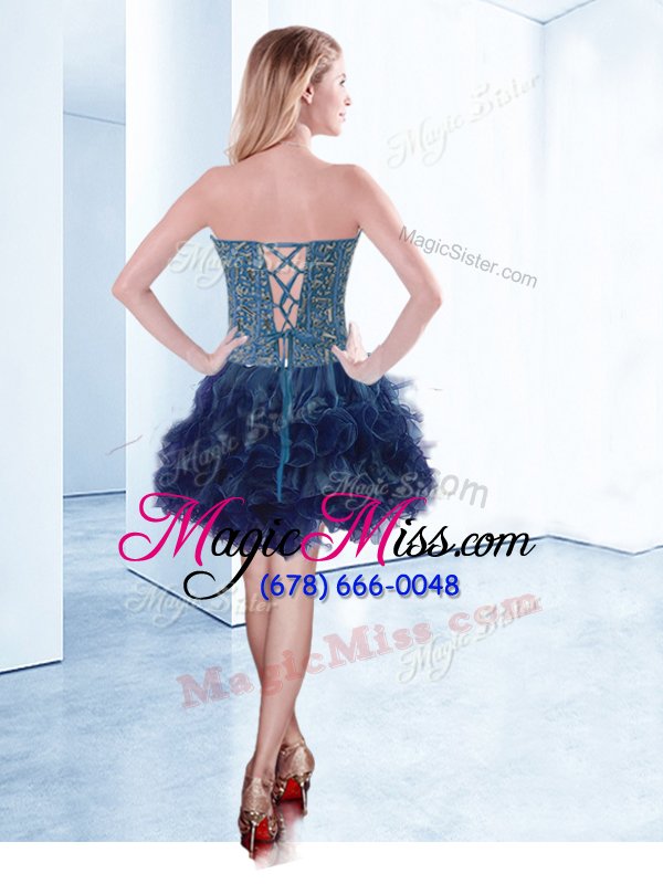 wholesale on sale sleeveless mini length beading lace up teens party dress with navy blue