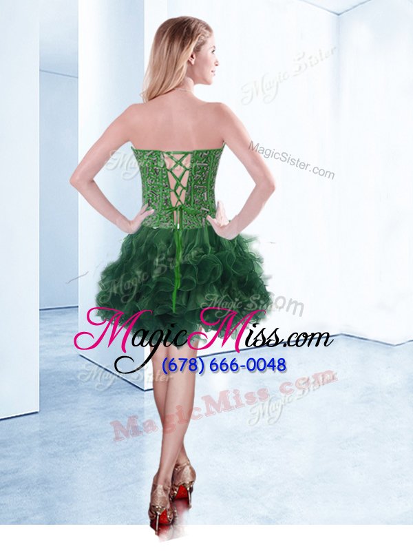 wholesale organza sleeveless knee length prom gown and ruffles