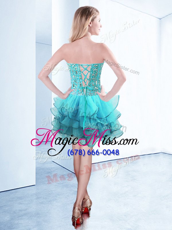 wholesale fashionable aqua blue sweetheart lace up ruffles prom gown sleeveless