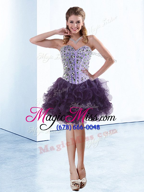 wholesale most popular eggplant purple sweetheart neckline beading and ruffles party dress wholesale sleeveless lace up