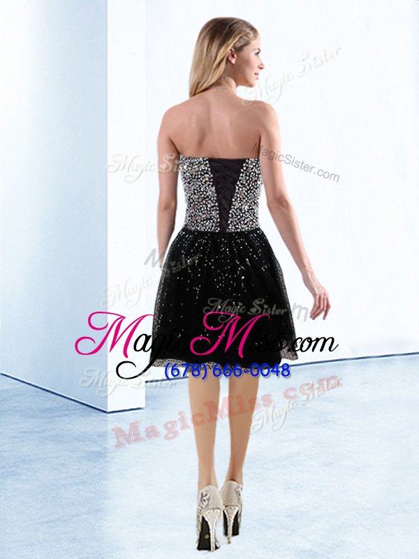 wholesale flirting black and silver sequined lace up sweetheart sleeveless knee length womens party dresses sequins