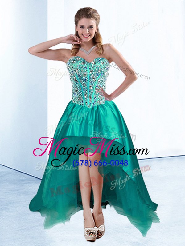 wholesale elegant teal lace up sweetheart beading and bowknot military ball dresses for women satin sleeveless