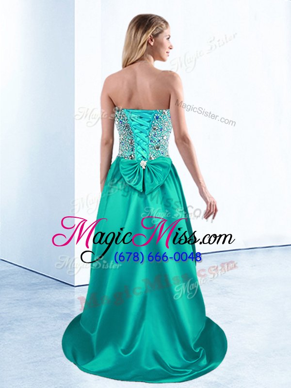 wholesale elegant teal lace up sweetheart beading and bowknot military ball dresses for women satin sleeveless