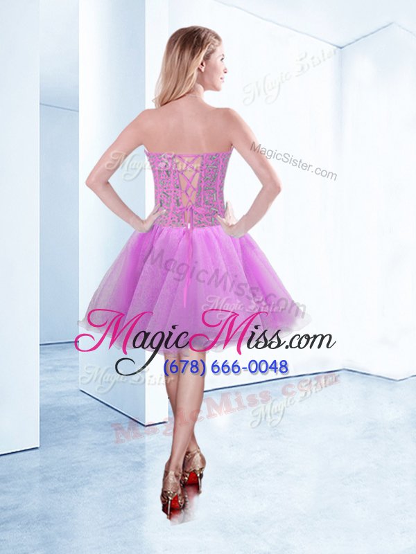 wholesale clearance hot pink a-line organza sweetheart sleeveless beading knee length lace up cocktail dress