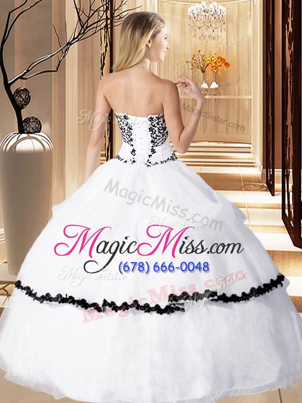wholesale ideal white sleeveless floor length beading and embroidery lace up quince ball gowns