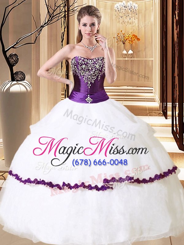 wholesale clearance white and purple ball gowns organza strapless sleeveless beading floor length lace up vestidos de quinceanera