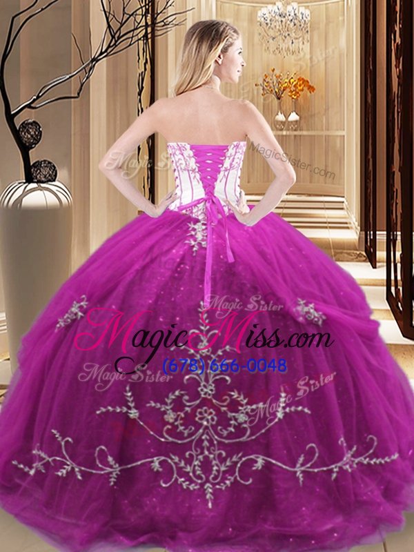 wholesale fashionable red strapless neckline embroidery sweet 16 quinceanera dress sleeveless lace up