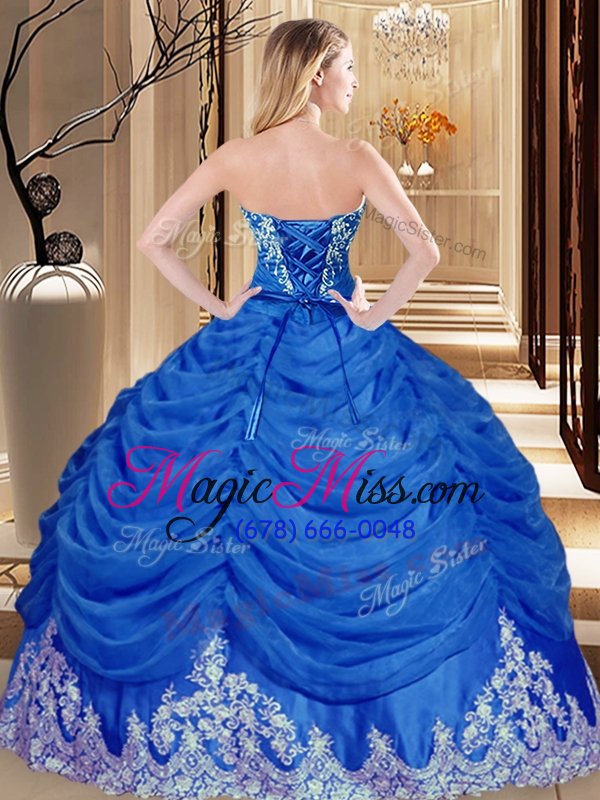 wholesale super floor length lace up quinceanera gowns royal blue and in for military ball and sweet 16 and quinceanera with appliques and pick ups