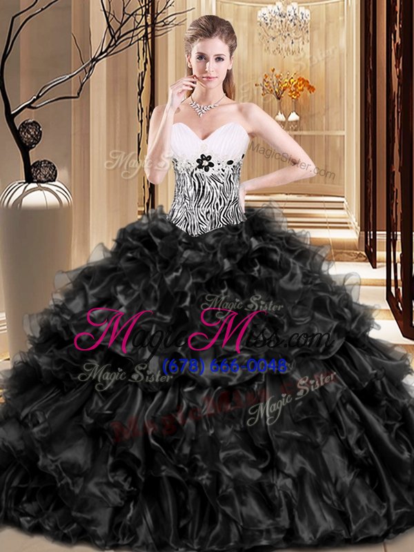 wholesale decent black sweetheart neckline ruffles sweet 16 quinceanera dress sleeveless lace up