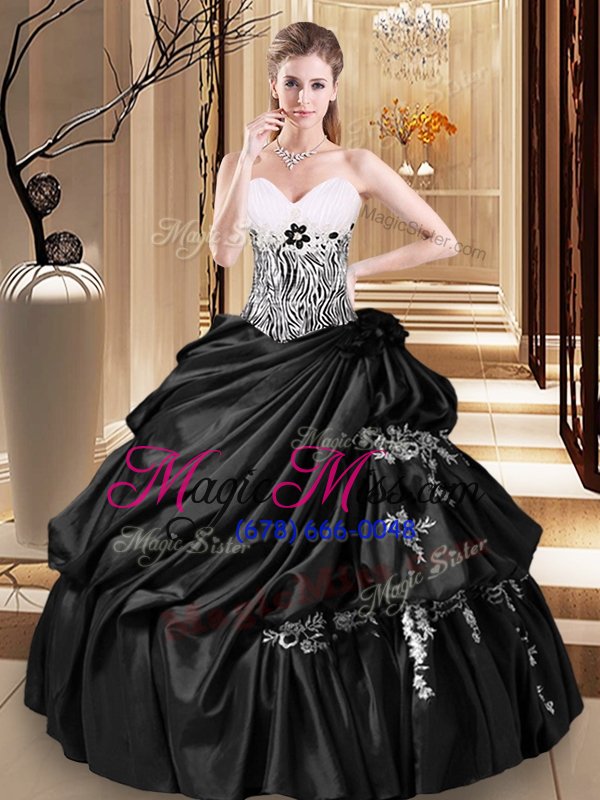 wholesale custom designed pick ups sweetheart sleeveless lace up quinceanera dresses black taffeta