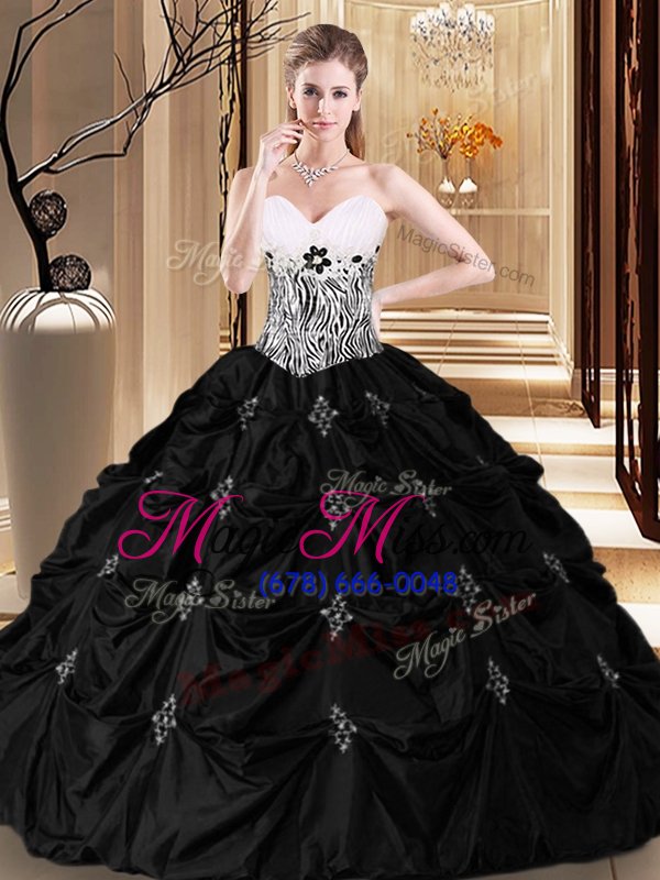 wholesale super pick ups ball gowns quinceanera dress black sweetheart taffeta sleeveless floor length lace up