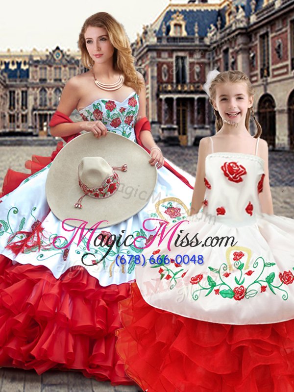 wholesale traditional floor length ball gowns sleeveless white and red vestidos de quinceanera lace up